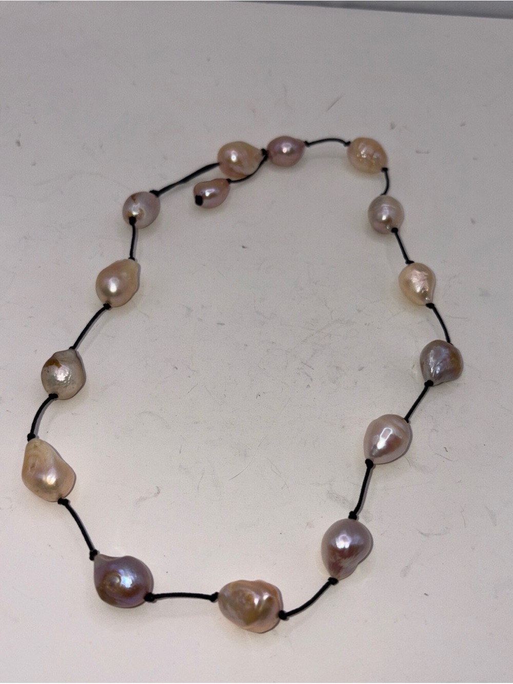 18 inchPearl Station Necklace Genuine Tin Cup Baroque Fresh Water (Pastel color)